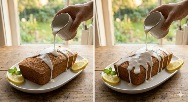 Eggless lemon loaf cake with glaze, moist and soft texture