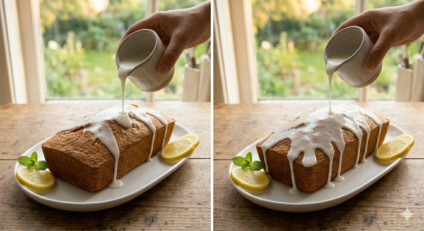 Eggless lemon loaf cake with glaze, moist and soft texture