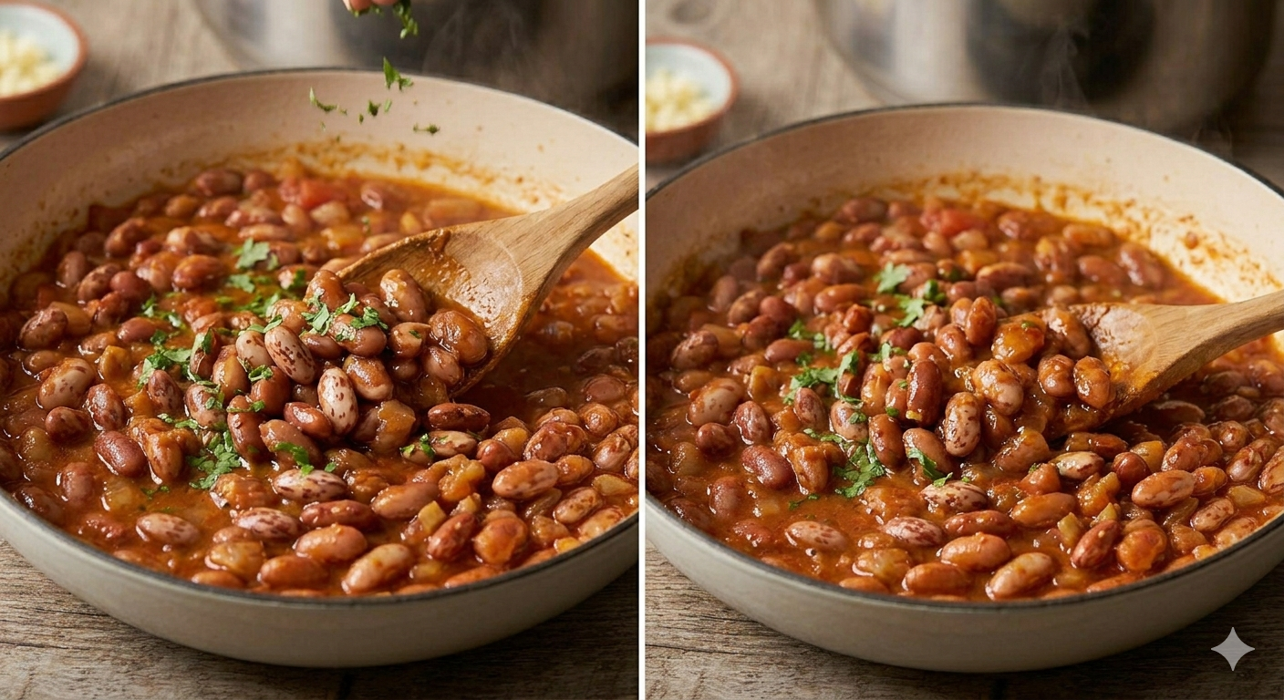 Cooked smoked Anasazi beans recipe with spices and traditional smoking method