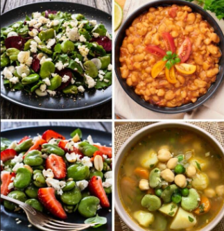 Fresh cooked fava bean recipe served in a rustic bowl with herbs, garlic, olive oil, and Mediterranean-style side dishes.